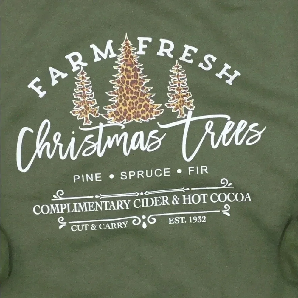 FARM FRESH Christmas‎ Trees SWEATSHIRT Olive Green Crewneck NEW! Various Sizes